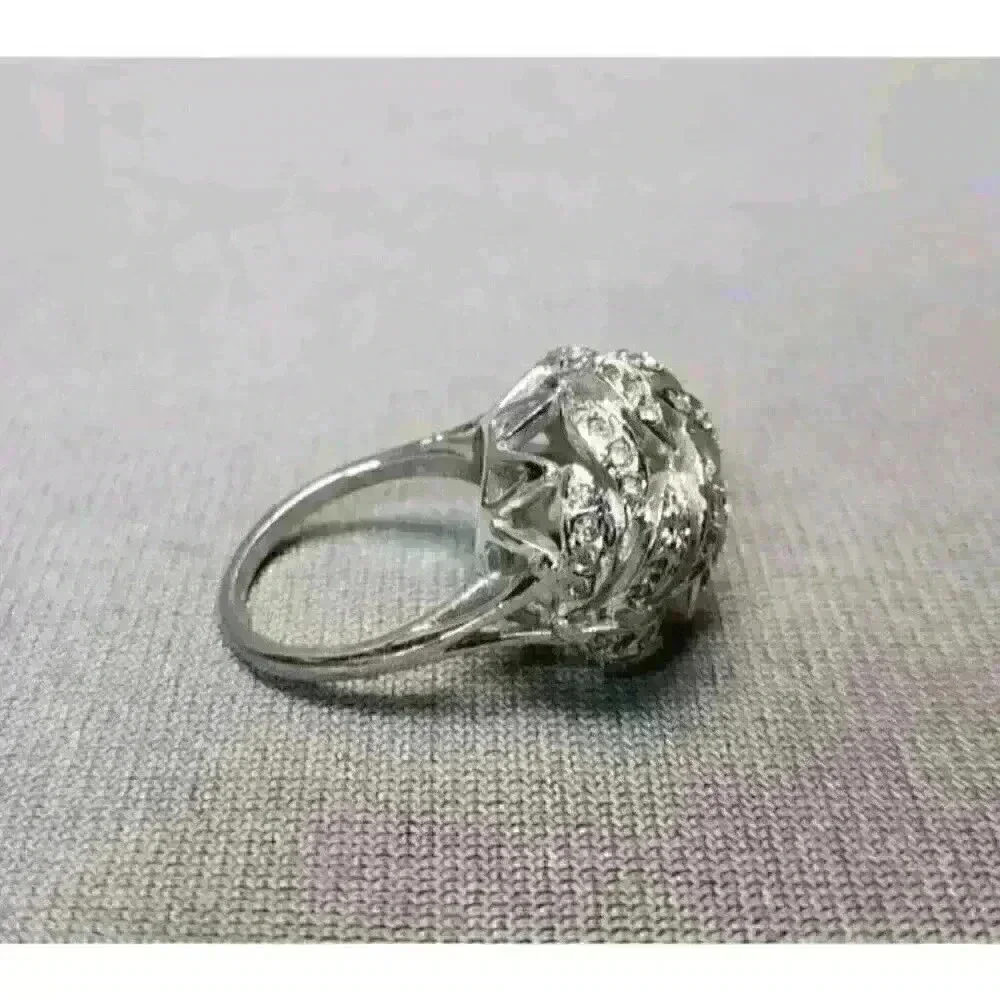 Sterling Silver Pave Leaves Dome Ring .925 Band CZ Ring Cubic Zirconia Size 8